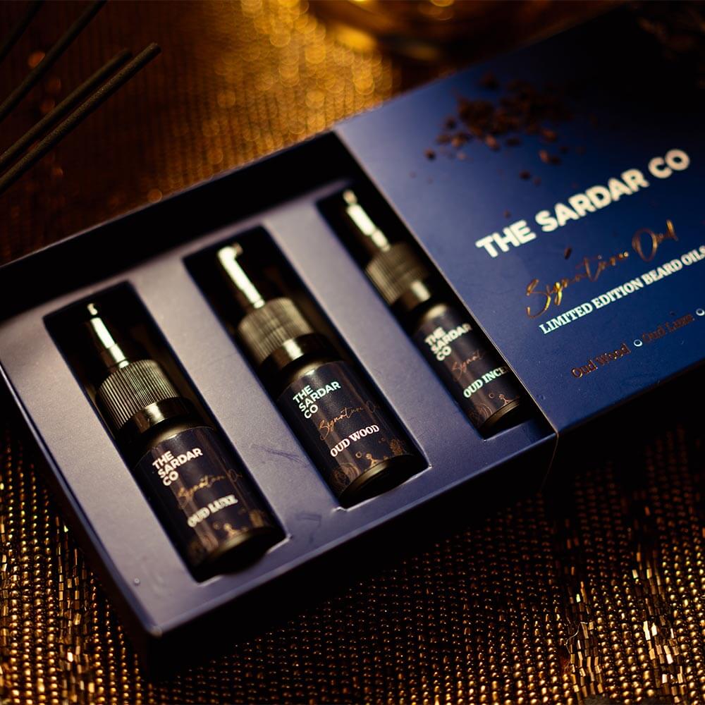 oud scented beard oils with luxourious packaging