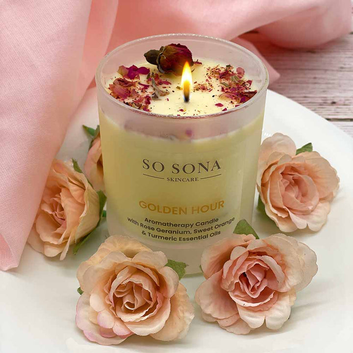 Golden Hour scented candle lit