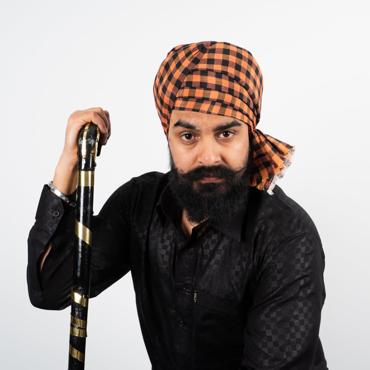 Black & Orange Gingham Parna - The Sardar Co